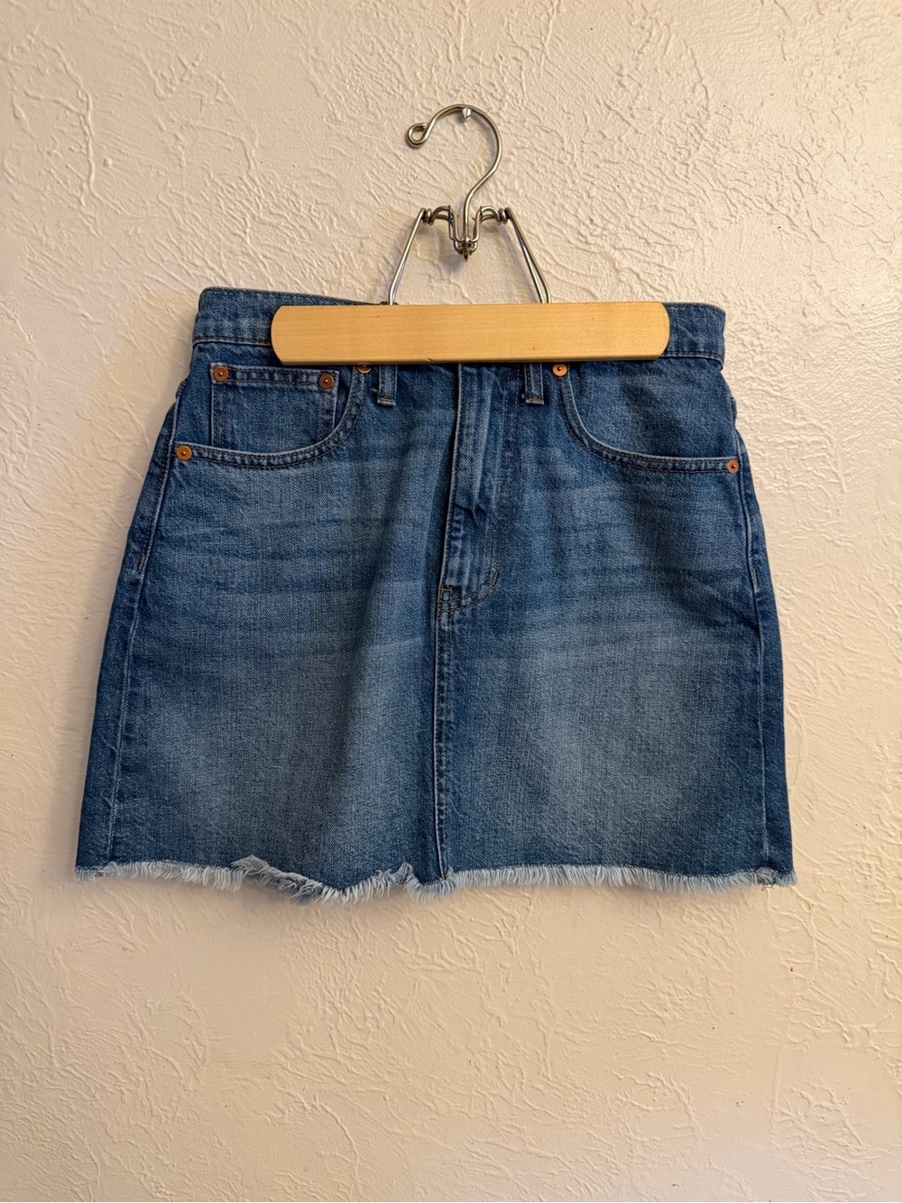 Madewell Blue Denim Mini Skirt with Frayed Hem